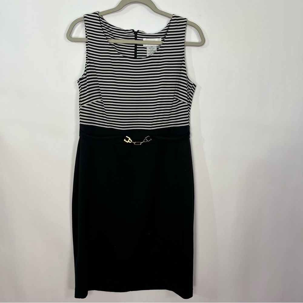Danny and Nicole Sheath Dress Black & White Striped Top with black skirt sz 12p